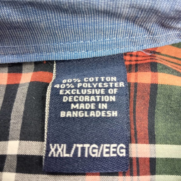 Chaps Men's XXL Casual Button Down Easy Care Green, Blue, & Orange Plaid - Picture 5 of 8